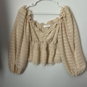 ASTR The Label Off The Shoulder Blouse Sz M Puff Sleeves Shimmer Peplum Top